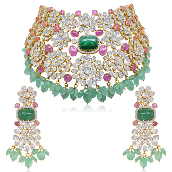 Maharani's Splendor Polki Diamond Necklace Set